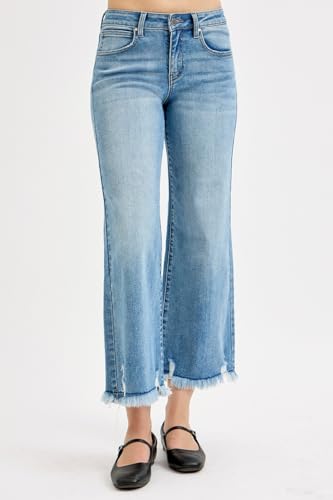 Dreamkue-Risen Women's Mid Rise Cropped Wide Leg Jeans Stretch Denim, Casual Fit3