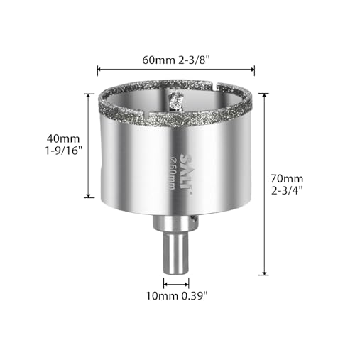 SALI Diamond Drill Bit 60 mm Diamond Hole Saw Drill with Center Guide Bit Glass Hole Saw Core Drill Bit for Glass/Tile/Ceramic/Marble/Limestone/Fiberglass/Porcelain Cutting - Image 2