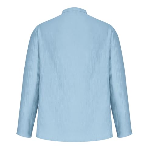 Men's Cotton Linen Casual Henley Shirts Long Sleeve Beach T Shirts Button Down Long Sleeve Solid Color Basic Pullover3