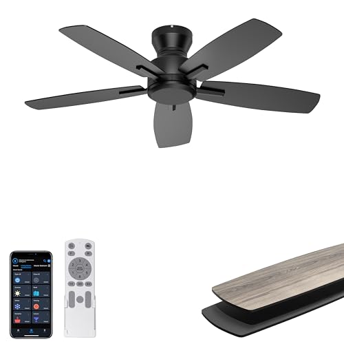Ohniyou 42'' Low Profile Ceiling Fan No Light for Bedroom Kitchen, Black - image 1