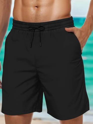 Men's Swim Trunks Water Pattern Quick Drying Beach Swimming Board Shorts with Compression Liner and Pockets