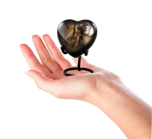 Image of Gone Hunting Deer Heart Keepsake Urn with Sunrays - Majestic Buck Sharing Urn - Handcrafted Mini Memorial Cremation Urn for Human Ashes with Display Stand & Velvet Box (Heart Keepsake)