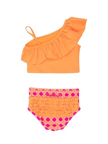 Image of RuffleButts Girls UPF50+ Sun Protection One Shoulder Ruffle Tankini Two Piece Swimsuit