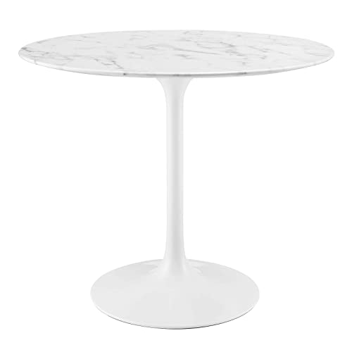 Image of Modway Lippa Round 36 inch Mid-Century Modern Artificial Marble Dining Table in White