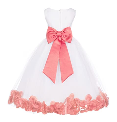 Wedding Pageant Flower Petals Girl Ivory Tulle Dress with Tiebow 302T
