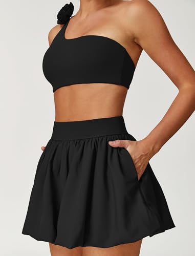 ABOCIW Womens 2 Piece Bubble Tennis Skirt One Shoulder Sports Bra Athletic Set Summer Pickleball Workout Golf Outfits3