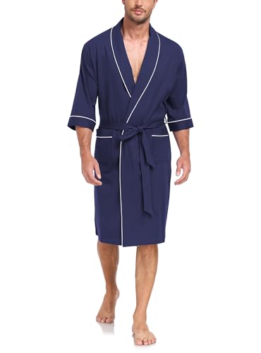 COLORFULLEAF Men's Bathrobes 100% Cotton Soft Comfort Breathable Short Sleeve Summer Kimono Mens Lightweight Robe