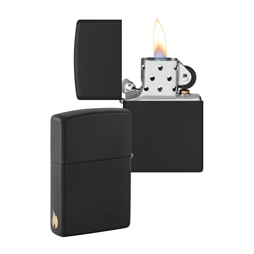 Zippo Briquet Tempête - Design Flamme - Noir Mat - Rechargeable - Réutilisable - Design Coupe-Vent - Coffret Cadeau Fabriqué aux États-Unis - Exclusivité Amazon