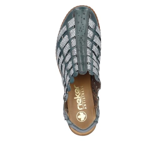 Image of Rieker 46778 Sina Women's Heels - Sling-Backs, Leather Upper, Hand-Woven Design, Anti-Stress Comfort, Flexible Sole, Secure Fit, and Timeless Everyday Style