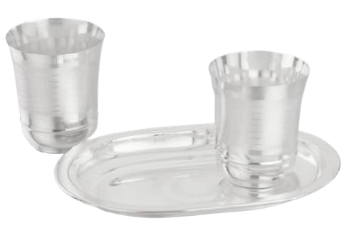 Image of Silverglow Elegant Tray Glass Set | Silver Plated Glass Set of 2 with Tray | Juice, Water, Beverages Serving Set | Tableware Set | Perfect Diwali, Office, Wedding Return Gift Item