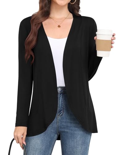 Colormagic Women's Lightweight Long Sleeve Cardigan Casual Open Front Cardigans for Women Trendy (Black,L)