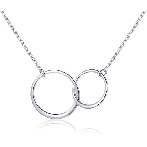 Ladytree S925 Sterling Silver Two Interlocking Infinity Circles Pendant Necklace,Rolo Chain,18+2 inches Cover