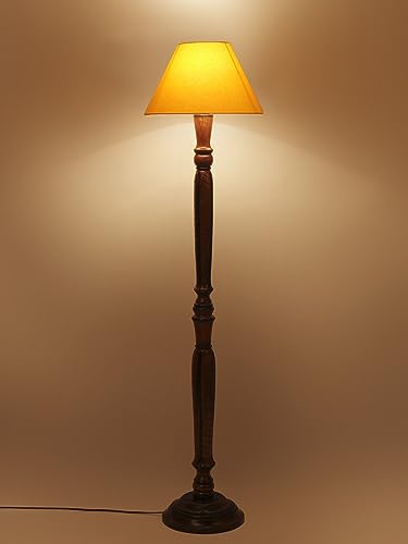 Image of Devansh Yellow Cotton conical Wooden Floor lamp -20