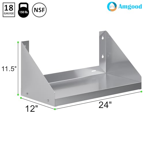 Image of AmGood Stainless Steel Wall Shelf with Side Guards (24 inch Long x 12 inch Deep)