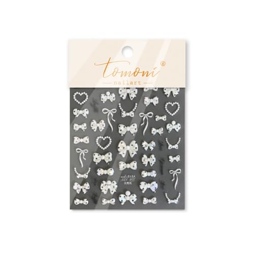 Image of Bow Nail Stickers Polka Dot Bow Nail Decals with Pearl Design 5D Embossed Self Adhesive DIY Manicure Charms Supply Decoration for Women