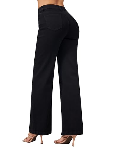 roswear Women's Wide Leg Jeans High Waisted Stretchy Denim Trouser Pants - Image 3