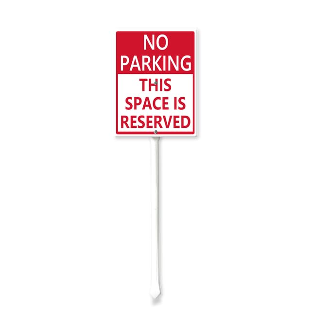 Horienteeon No Parking - This Space Is Reserved Signs with Stake 11.5×15cm, Sturdy Aluminum Sign, Street, Road Private Property Parking Sign for Outdoor Yard Lawn