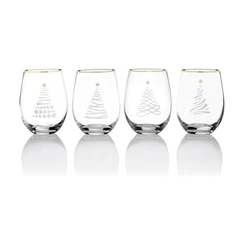 Celebrations By Mikasa Holiday Christmas Trees Stemless Wine, Set Of 4, 18 Ounce