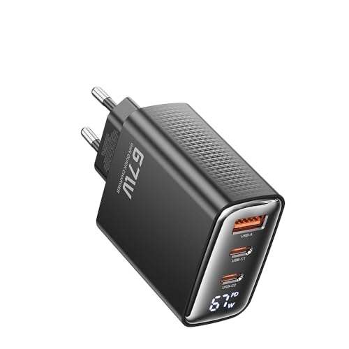Cargador GaN 67W de tres puertos con pantalla de vatios compatible con carga rápida PD 3.0