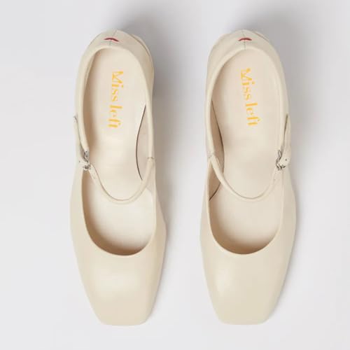 miss left Women Trendy Single Strap Buckle Square Toe Mary Janes Block Low Heel Comfy Daily Dress Pumps Size 4-16 US3