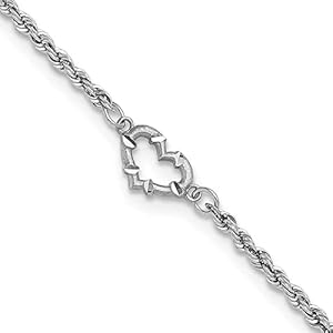 Diamond2Deal 14k White Gold Rope Heart Chain Anklet 10″ Gift for Women
