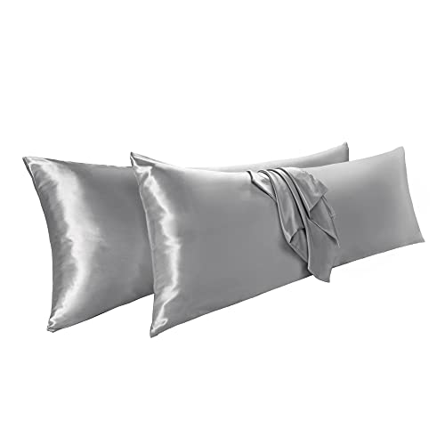 Vonty Silver Grey Satin Pillowcases Body 20x54, Envelope Closure