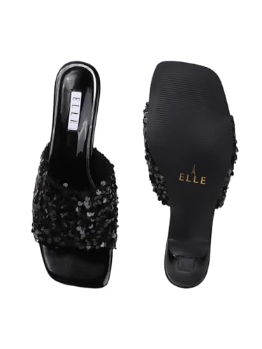 Image of ELLE Women's Sequin-Embellished Square-Toe Heeled Sandals