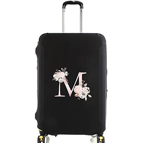 initial letter Printed Design Travel Trolley Case Cover Protector Washable Suitcase Cover Luggage Storage Covers for 18-28 Inch Luggage Cover (L (26-28 inch Luggage), Pink Flower M) Cover
