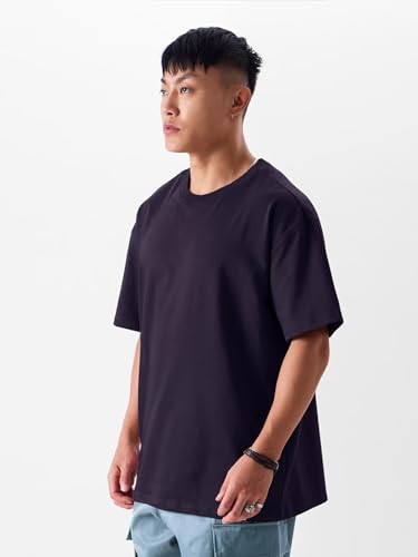 Image of crazymonk Oversized Baggy Fit Drop Shoulder Half Sleeves Round Neck Solid Pure Cotton T-Shirt for Men