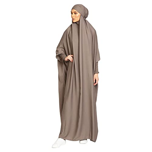 khalat Women's Solid Abaya Muslim Dress One-Piece Full Length Prayer Robe Overall Hijab Thobe Hooded Abaya Dress4