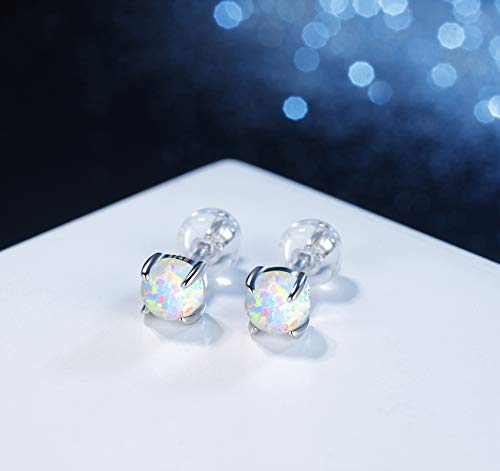 Hypoallergenic Earrings for Women: 925 Sterling Silver Rainbow Moonstone/Opal/Turquoise Screw Back Stud Earrings for Sensitive Ears Small Round Earrings Christmas Mother Day Jewelry Gifts (5mm/7mm)3