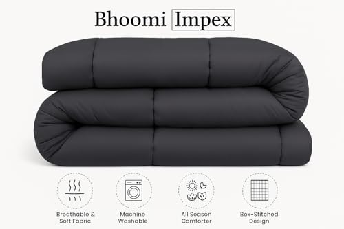 Image of Comforter Single Bed - All Season /AC /Summer Solid Single Bed Comforter Blanket | Dohar | Duvets |Ultra Soft & Light Weight - (200 GSM, Dark Grey)