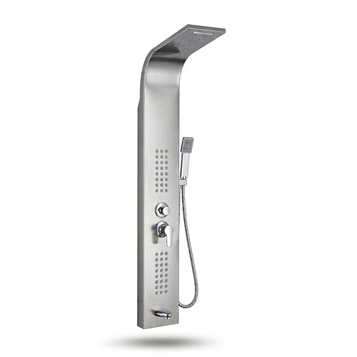 TAZEET Stainless Steel Shower Panel Tower System Multi-Function Rainfall & Waterfall Shower Head with Handheld Sprayer Body Jets Modern Wall Mounted Shower Column (Silver)