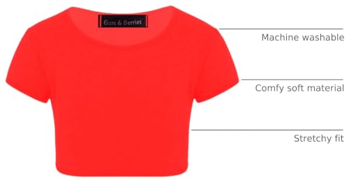 Image of Kids Girls Neon Fluorescent Plain Short Sleeve Crop Tops T-Shirt Tee Top Dance Wear Gymnastic Fancy Dress Age 3-14 Years