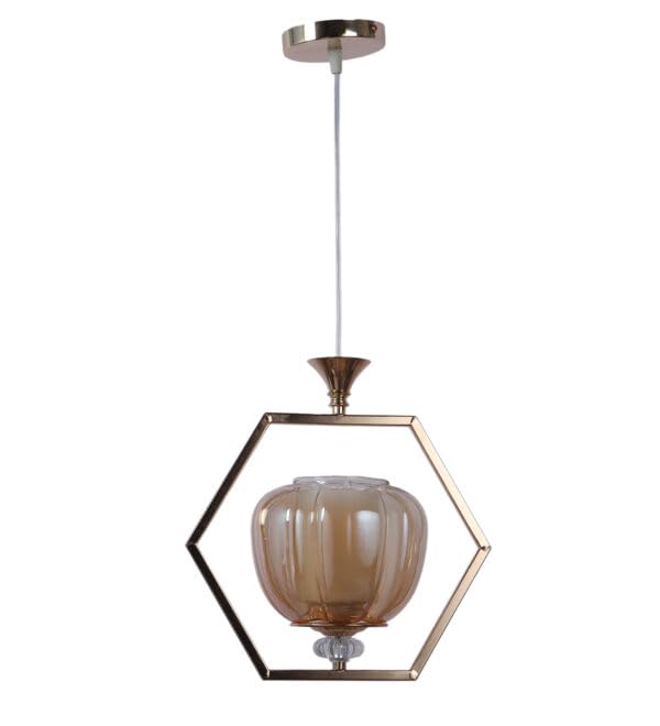 Image of ELIANTE Modern Glass Hanging Light for Living Room & Dining Area | Metal Ceiling Lamp with Elegant Glass Shade | 3 Years Warranty | Free Bulb (Hexora)