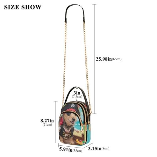 Funny Dog Pirate Corsair Women Shoulder Purses Phone Handbag Small Chain Purse Floral Print Ladies Tote Crossbody Satchel, 5.9" × 8.3" × 3.1"3