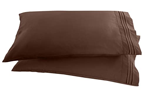 Elegant Comfort 1500 Thread Count Embroidered Egyptian Quality Luxurious Silky Soft Wrinkle & Fade Resistant 2-Piece Pillowcase King Chocolate Brown