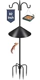 Gtongoko Bird Feeder Pole Squirrel Proof, 92 Inch Double Shepherds Hook for Outdoor with Squirrel Baffles Adjustable Heavy Duty with 5 Prongs Base for Hanging Plants, Bird Feeders, Black