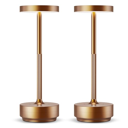 HYMZP Lampada da Tavolo Senza Fili Ricaricabile,Lampada Led da Tavolo,3 Modalità di Colore, IP54, per Interni/Esterni, Ristorante (2x Bronzo)