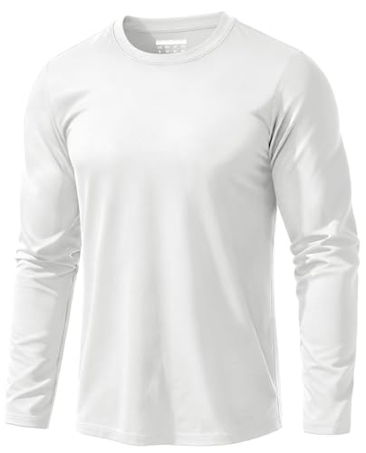 EKLENTSON Long Sleeve Shirt for Men Heavyweight Cotton T Shirt Crew Neck Fitted Tee Shirts Plain Tshirts White M