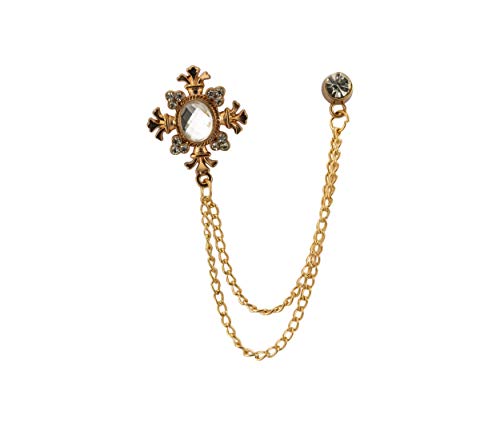 Knighthood Transparent Stone with Rose Gold Engraving Hanging Chain and Swarovki Detailing Brooch Lapel Pin