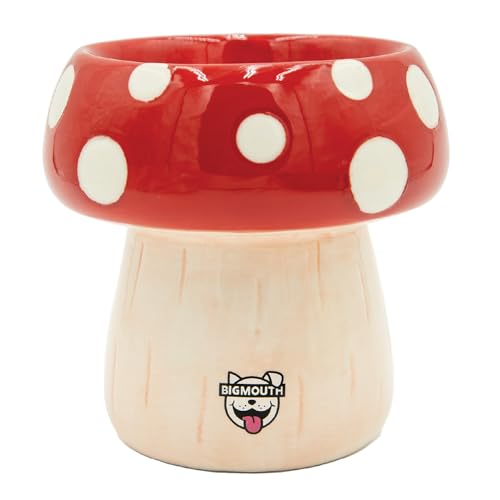 BigMouth Inc Mushroom Elevated Cat Bowl - Ceramic Raised Cat Bowl for Food, Water - Lifted Food Bowls for Cat, Small Dog - Cute Pet Gift
