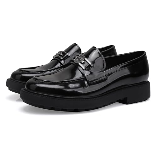 Men's Penny Loafers, Casual Leather Shoes Fashion Buckle Slip-On Dress Shoes for Mens Business Wedding Formal Shoes Classic Platform Slip On Loafers