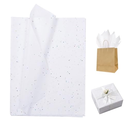 houlishu 50 Sheets White Glitter Tissue Paper - 20x13 Inch Sparkling Gift Wrapping Paper for DIY Crafts Birthday Wedding Graduation Holiday Flowers