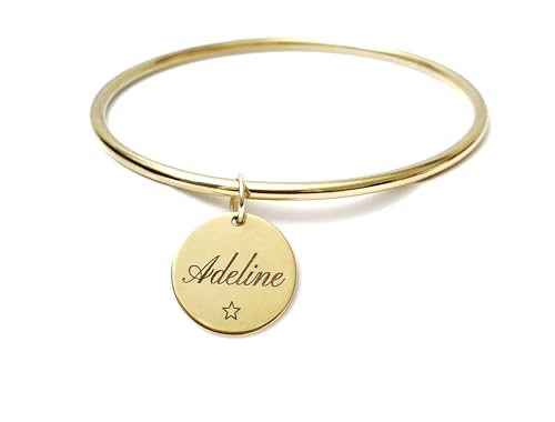 Générique Bracelet jonc 6cm Acier Inoxydable Or, à PERSONNALISER, diamètre 60mm avec pendentif rond, petit poignet