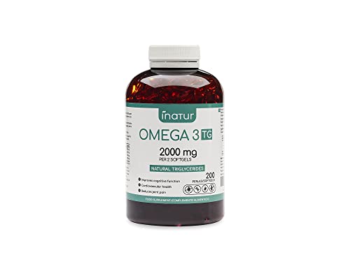 Omega 3 TG 2.000 mg - 200 perlas | Inatur | Triglicéridos Naturales | Suministro para más de 6 meses | 18% EPA (180 mg) y 12% DHA (120 mg | Salud Cardiovascular Cover