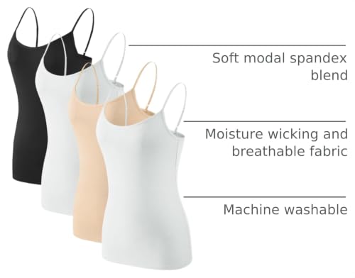 Image of Air Curvey 4 Pack Camisole Tops for Women Basic Undershirt Tanks Adjustable Spaghetti Straps Camis Seamless Soft Layering Top