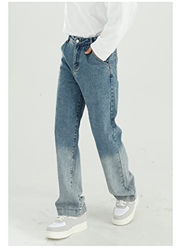 Men's Middle Waist Loose Jeans Leisure Baggy Wash Straight Leg Denim Pants Casual Versatile Loose Jean Trousers (Blue,Medium)2