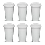 DISCOUNT PROMOS 11 oz. Double Wall Ceramic Tumblers with Lid - 6 Pack - White
