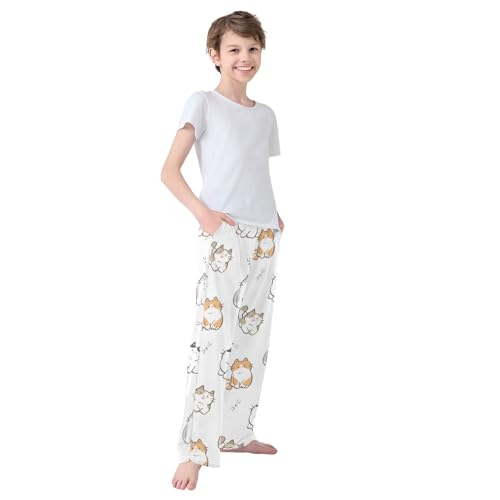 Boys' Pants Cute Cartoon Cat Long Bottoms Jogger Pants Elastic Waist Trousers with Pockets S-XL4